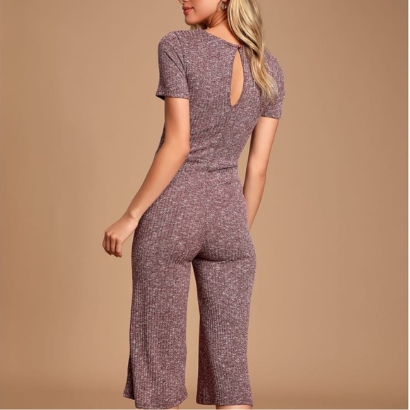 Lulu's Heather Burgundy Knit Front Tie Jumper Large - Picture 3 of 4